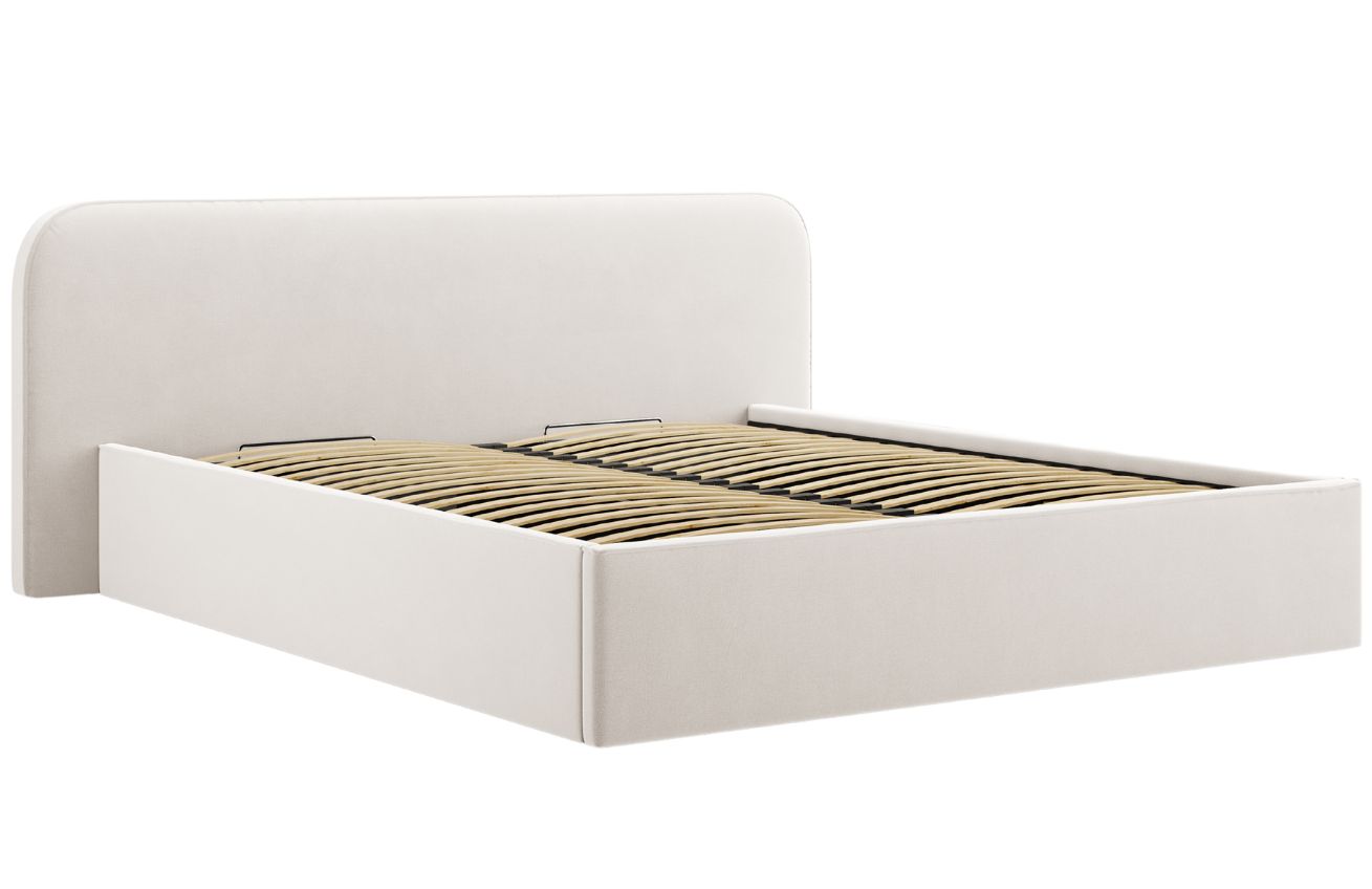 Světle béžová sametová dvoulůžková postel MICADONI Elizabeth 160 x 200 cm s úložným prostorem