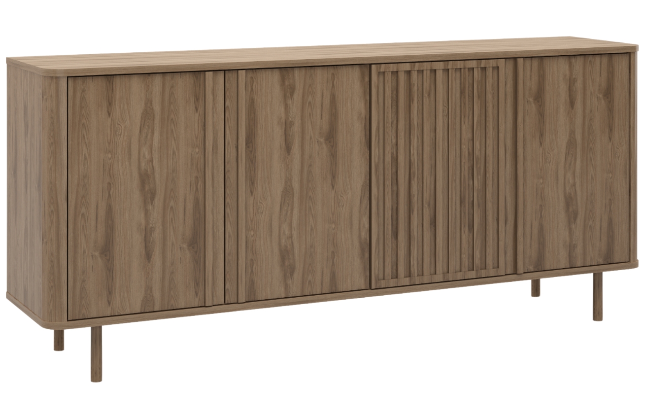 Marckeric Hnědá lakovaná komoda Salma 180 x 40 cm s dřevěným dekorem