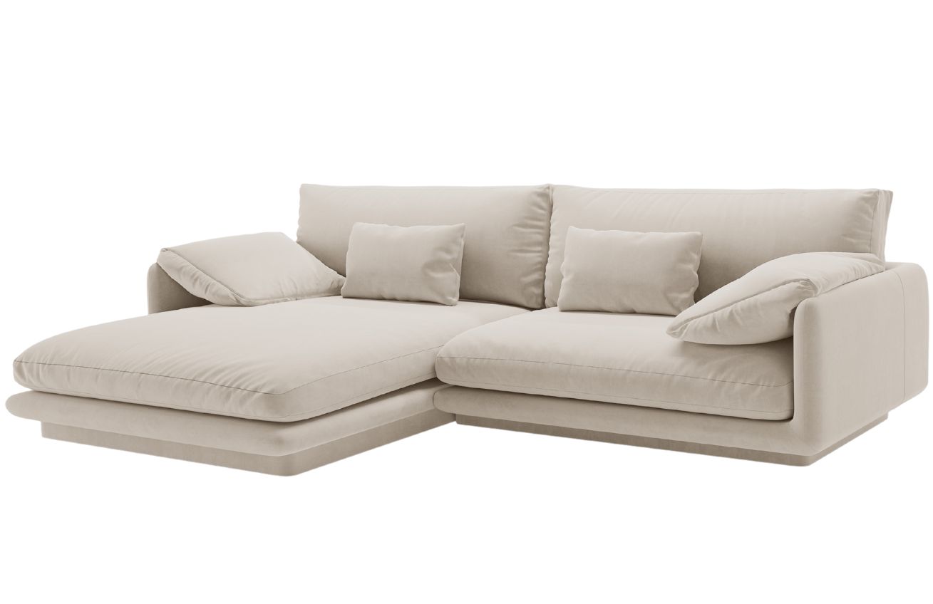 Micadoni Bílá sametová rohová pohovka Torino 250 cm