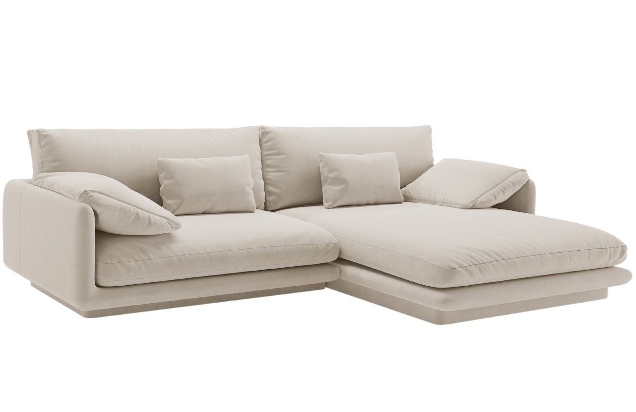 Micadoni Bílá sametová rohová pohovka Torino 250 cm