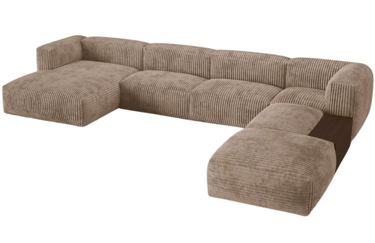 Micadoni Tmavě béžová manšestrová rohová pohovka Martina 406 cm