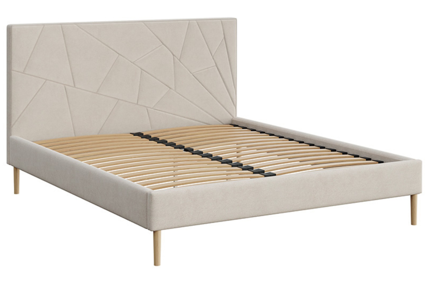 Mesonica Béžová čalouněná dvoulůžková postel Alano 160 x 200 cm s geometrickým prošíváním