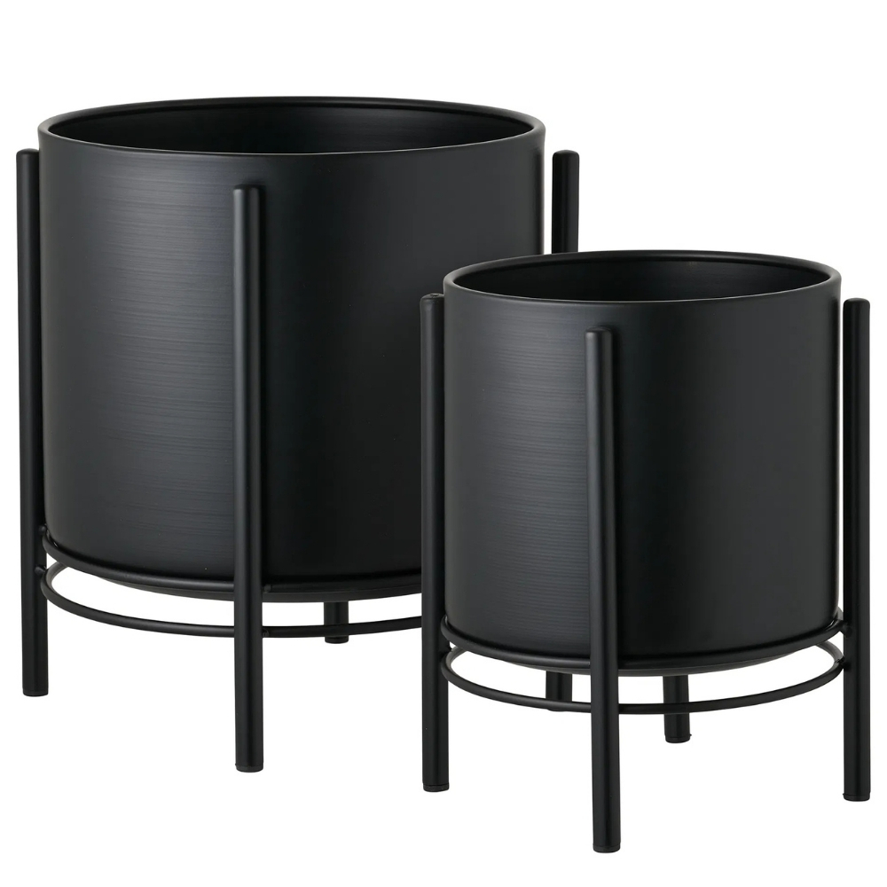 Nordic Living Set dvou černých kovových květináčů Nox Ø 19/25 cm