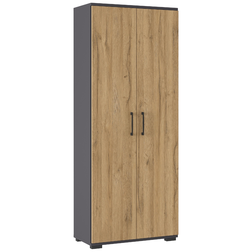 Germania Tmavě šedá kancelářská skříň Profi 2.0 200 x 80 cm s dubovým dekorem