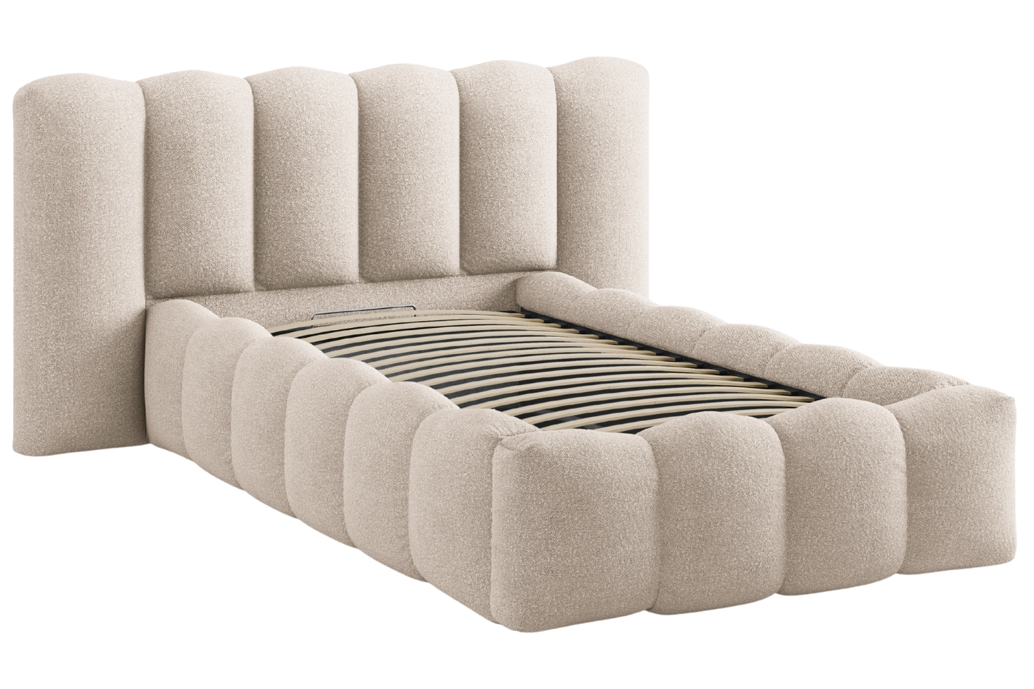 Micadoni Béžová bouclé jednolůžková postel Lupine 90 x 200 cm s úložným prostorem