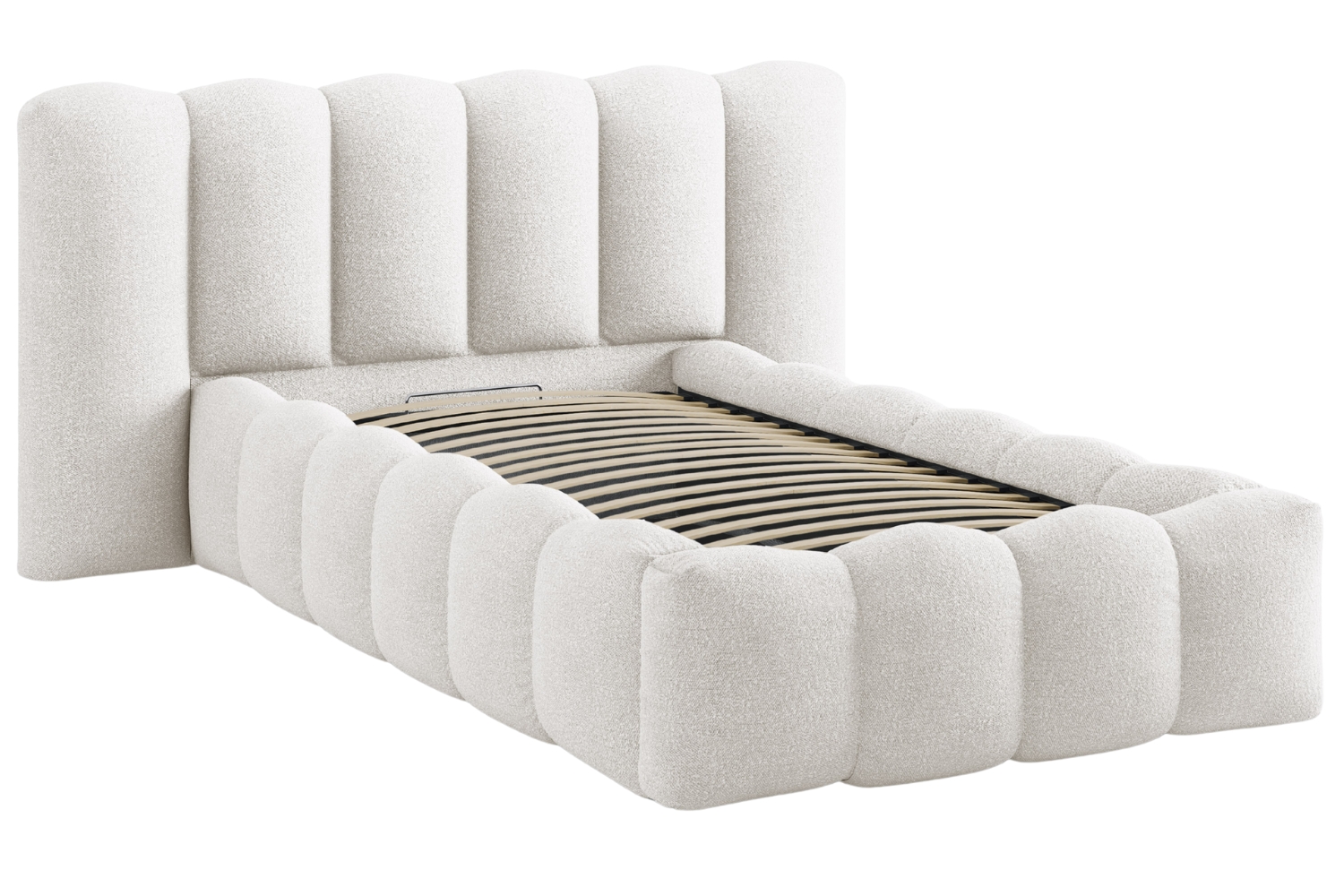 Micadoni Bílá bouclé jednolůžková postel Lupine 90 x 200 cm s úložným prostorem