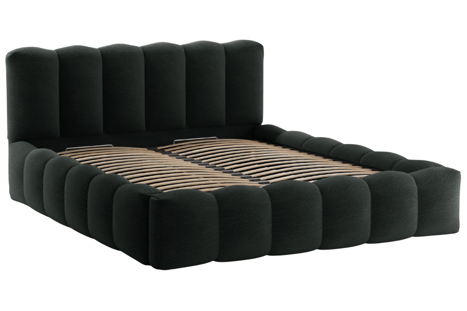 Micadoni Černá bouclé dvoulůžková postel Lupine 180 x 200 cm s úložným prostorem