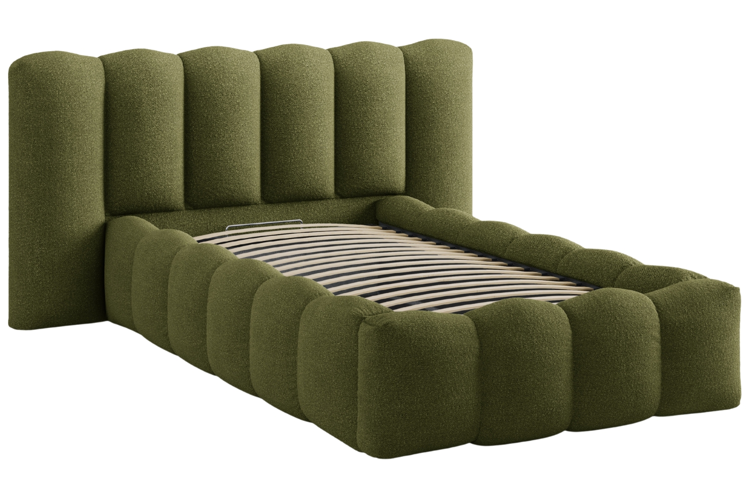 Micadoni Zelená bouclé jednolůžková postel Lupine 90 x 200 cm s úložným prostorem