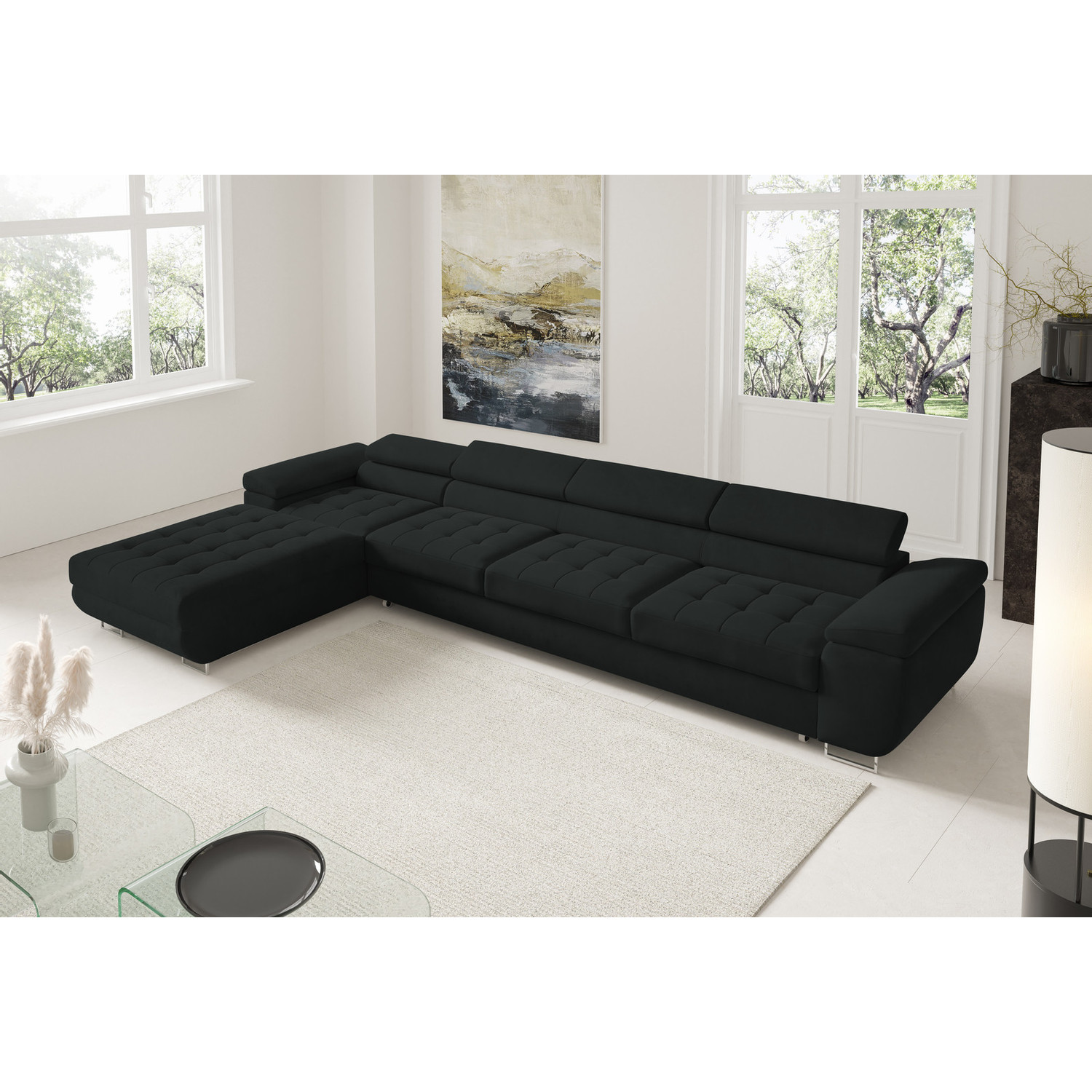 Rohová rozkládací sedací souprava BENJAMIN 272 XL Levá Černá