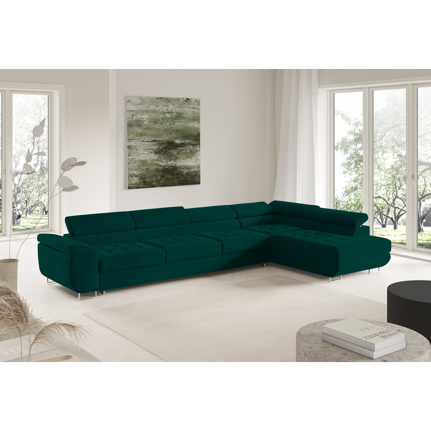 Rohová rozkládací sedací souprava BENJAMIN 155 XL Pravá Zelená I