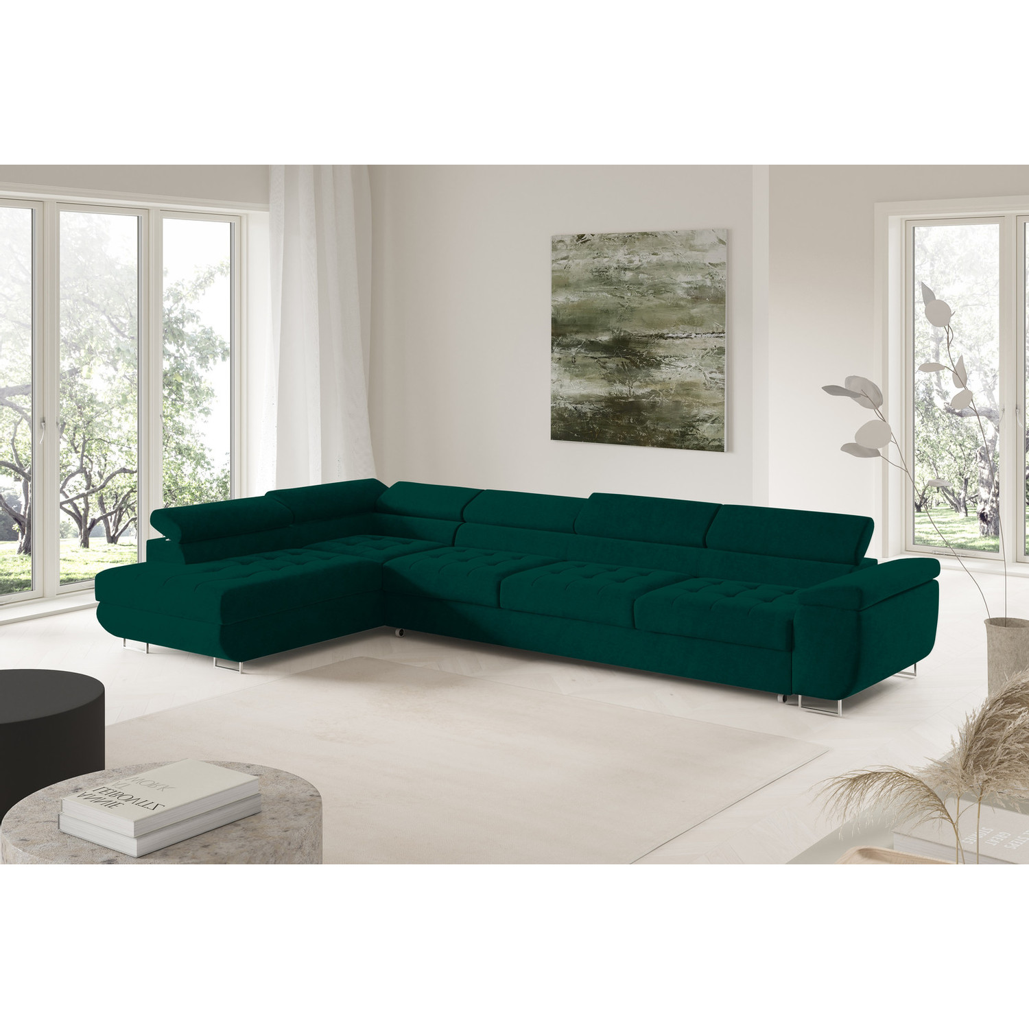 Rohová rozkládací sedací souprava BENJAMIN 155 XL Levá Zelená I