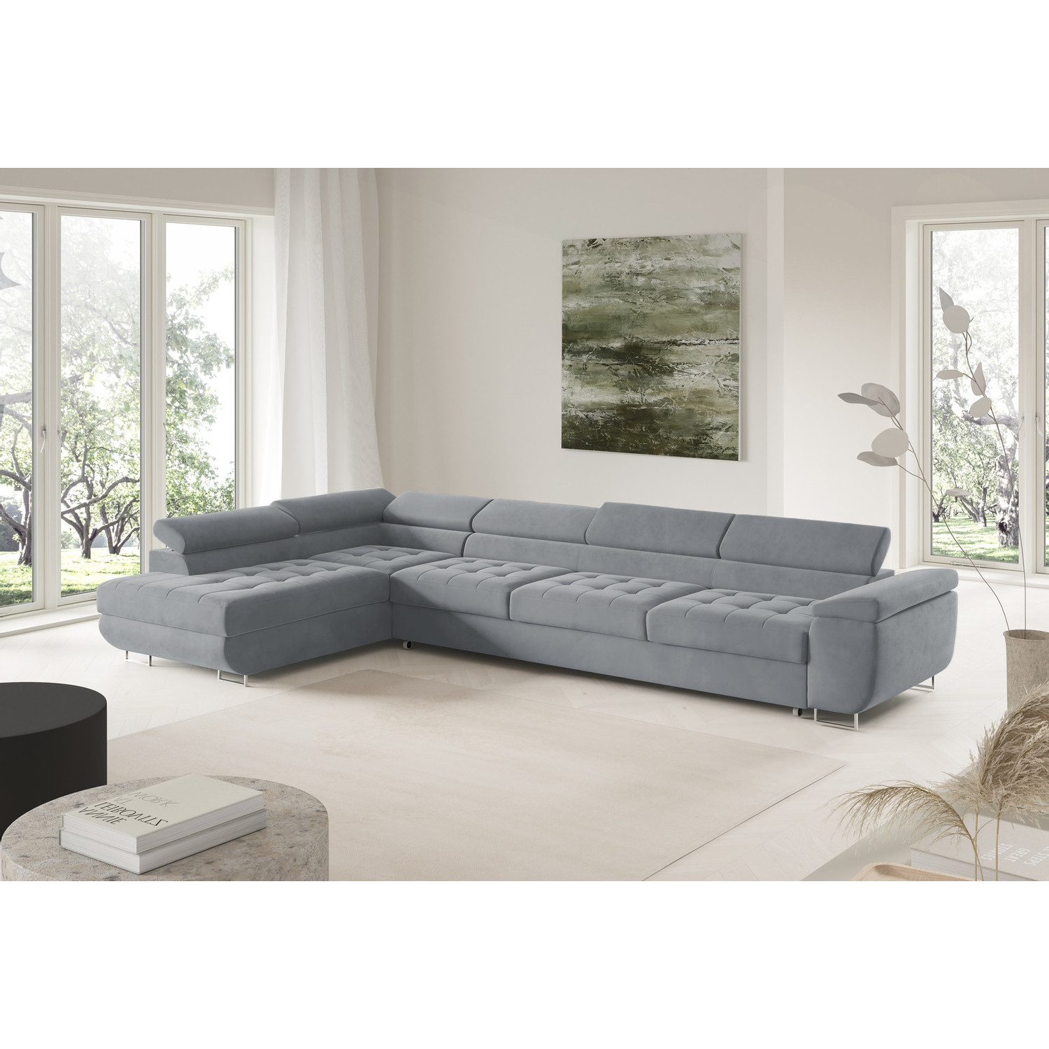 Rohová rozkládací sedací souprava BENJAMIN 155 XL Levá Šedá I