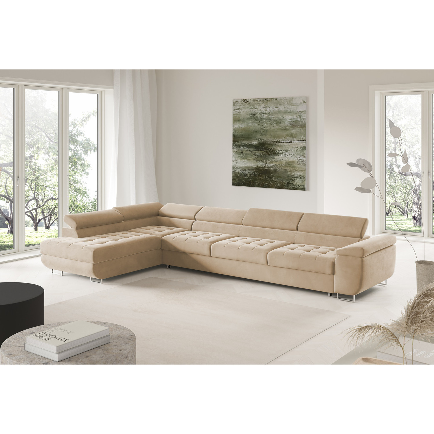 Rohová rozkládací sedací souprava BENJAMIN 155 XL Levá Béžová