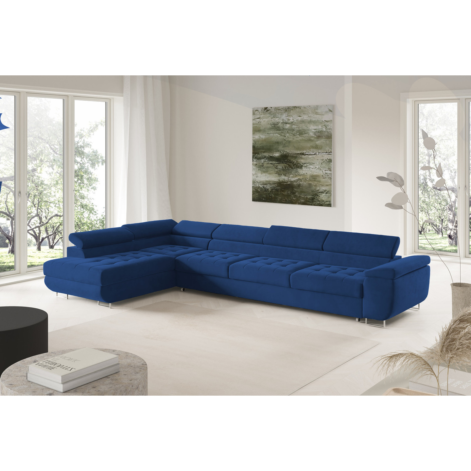 Rohová rozkládací sedací souprava BENJAMIN 155 XL Levá Modrá I