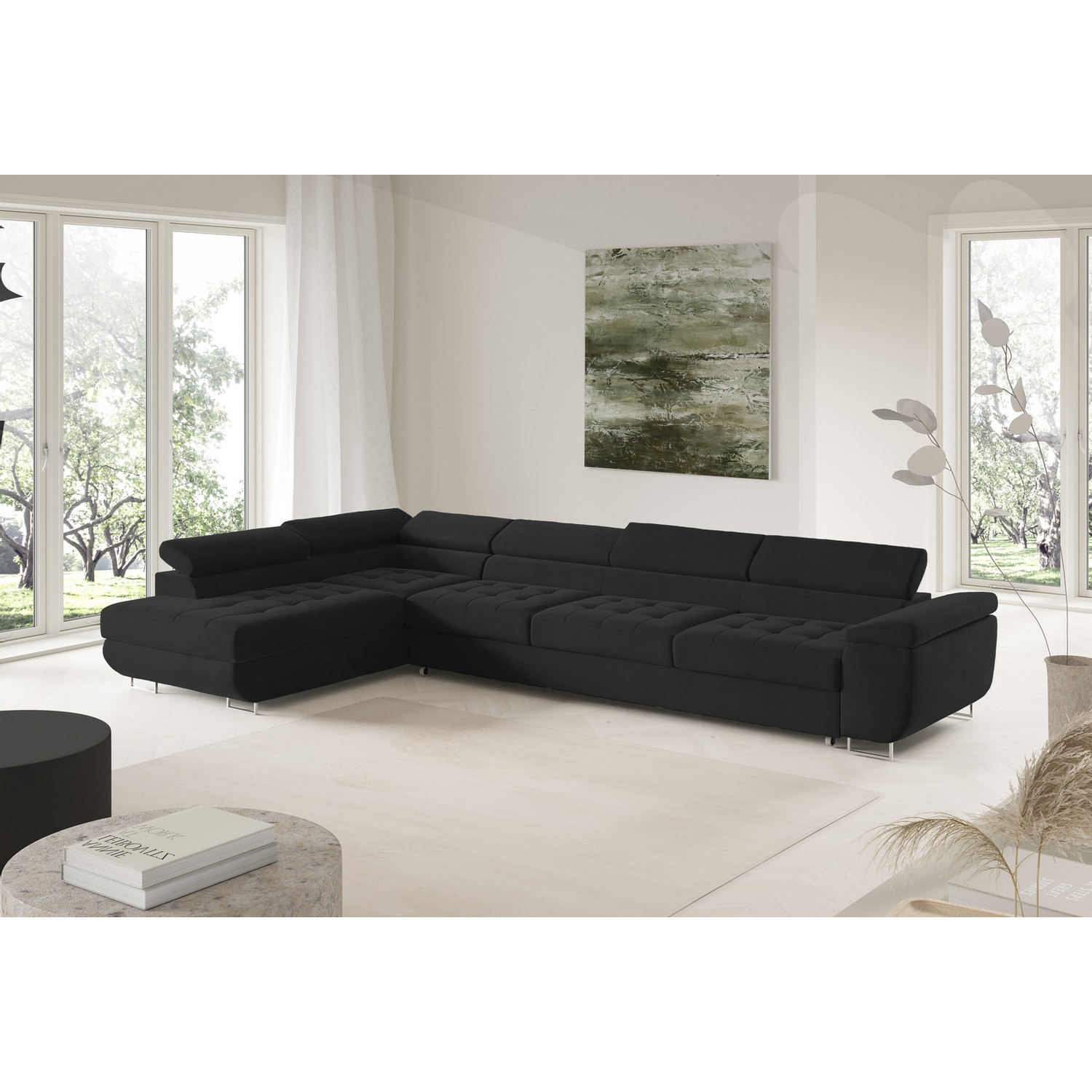 Rohová rozkládací sedací souprava BENJAMIN 155 XL Levá Černá