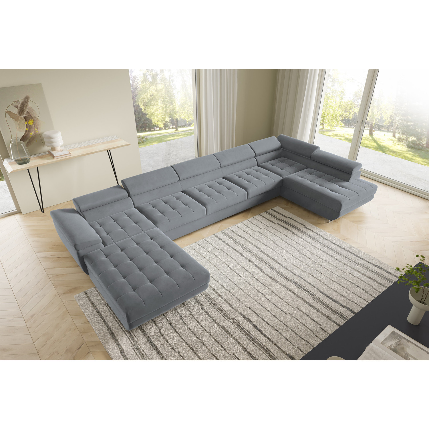 Rohová rozkládací sedací souprava BENJAMIN 275 U XL Pravá Šedá I