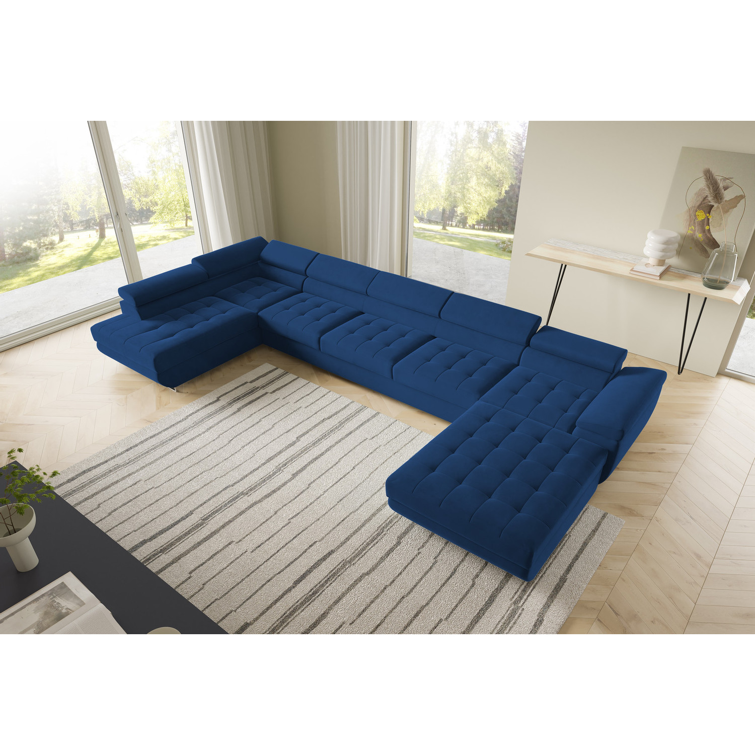 Rohová rozkládací sedací souprava BENJAMIN 275 U XL Levá Modrá II