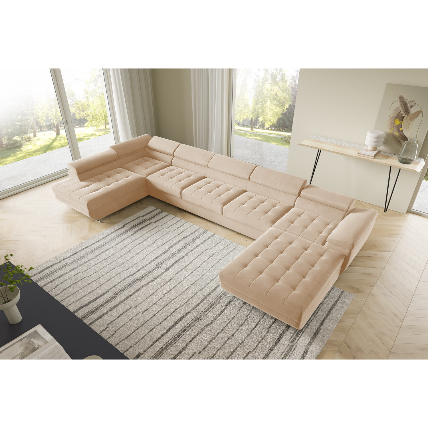 Rohová rozkládací sedací souprava BENJAMIN 275 U XL Levá Béžová