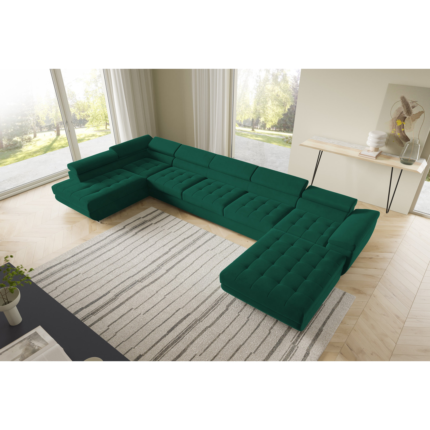 Rohová rozkládací sedací souprava BENJAMIN 275 U XL Levá Zelená