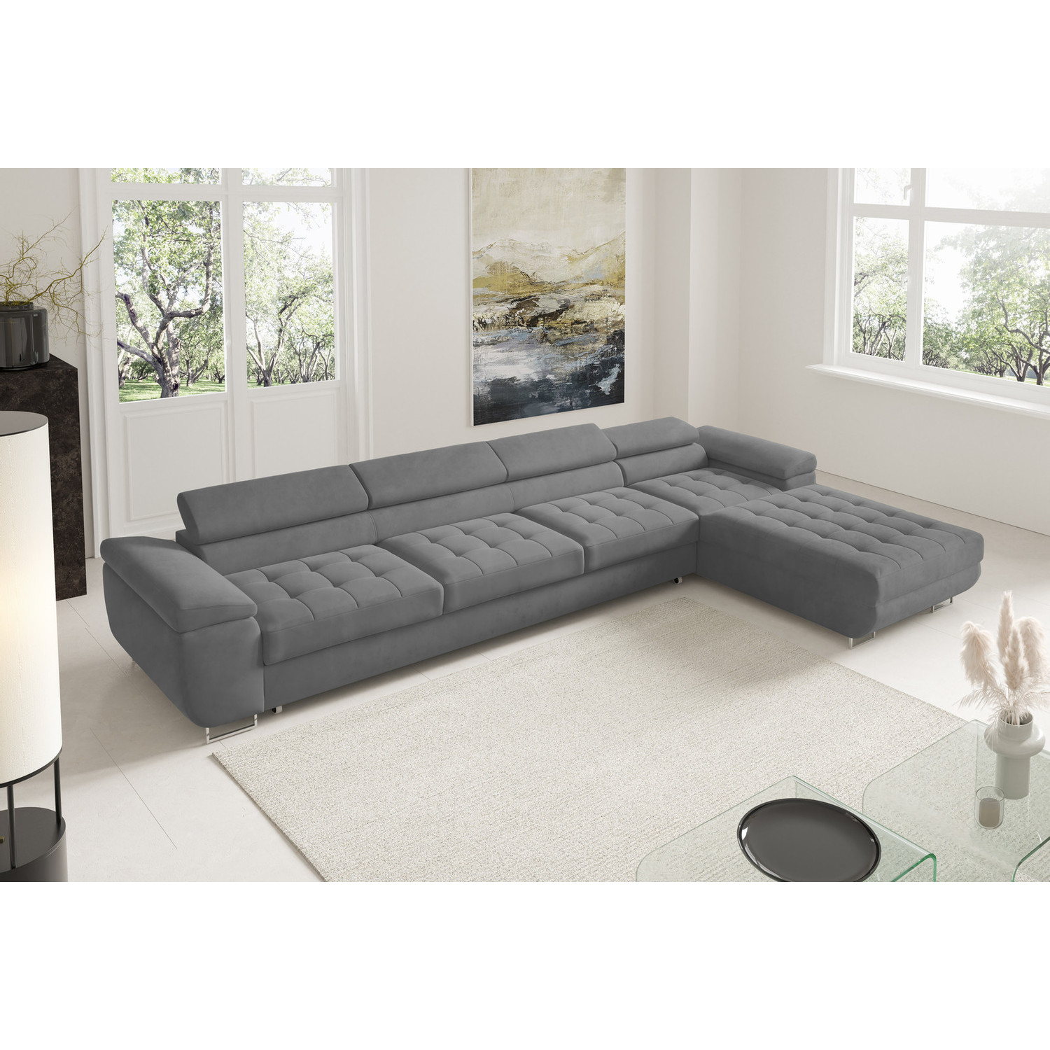 Rohová rozkládací sedací souprava BENJAMIN 272 XL Pravá Šedá V