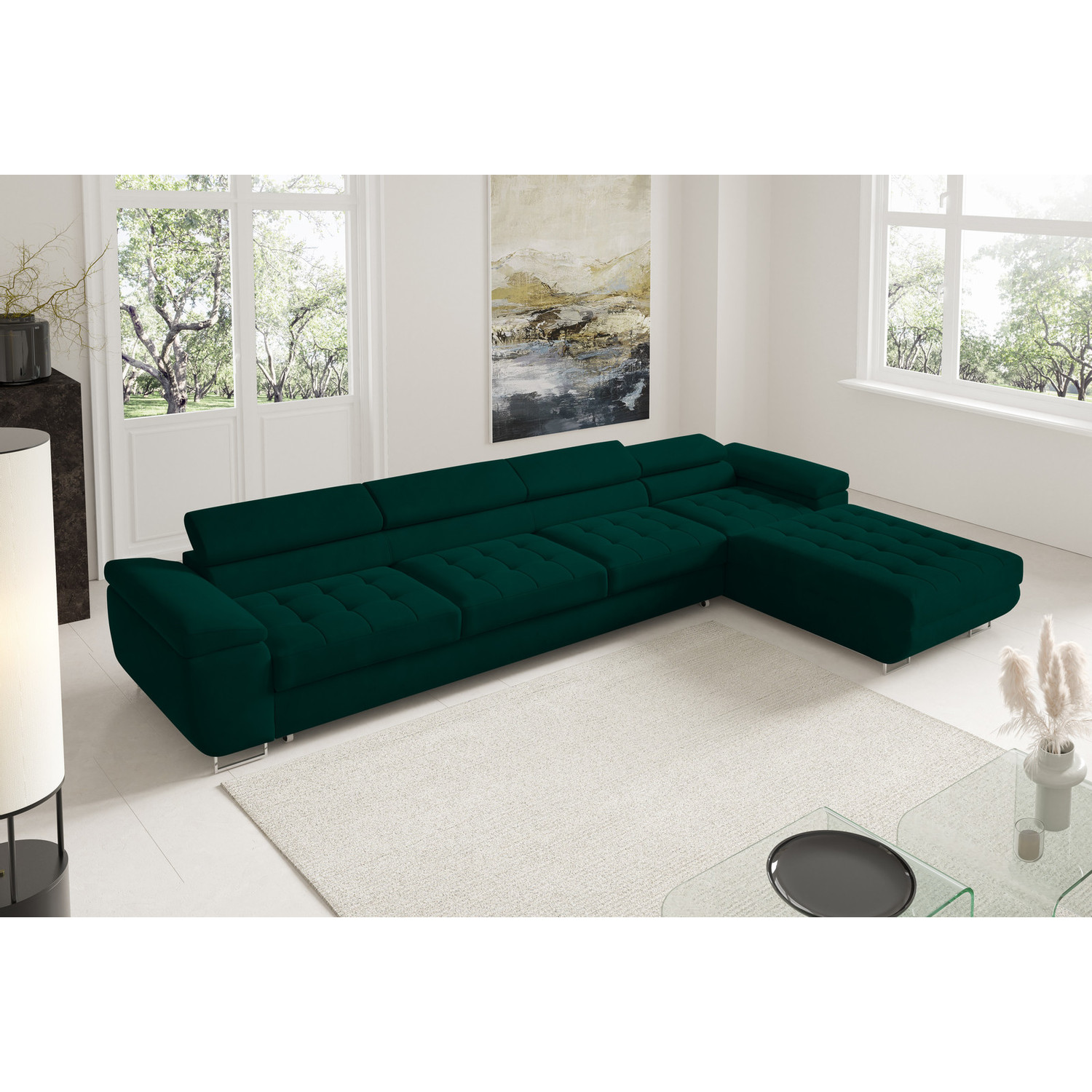 Rohová rozkládací sedací souprava BENJAMIN 272 XL Pravá Zelená I