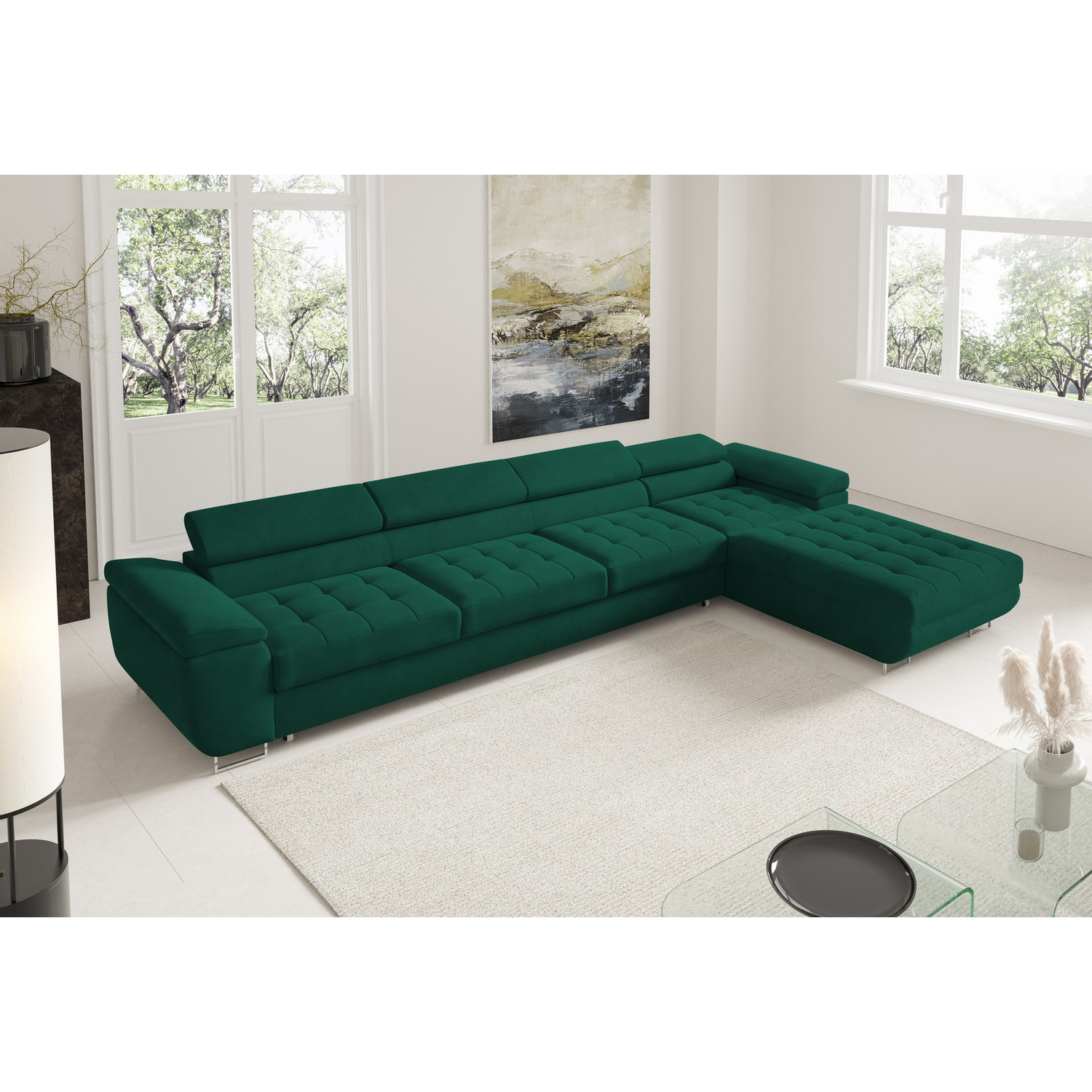 Rohová rozkládací sedací souprava BENJAMIN 272 XL Pravá Zelená