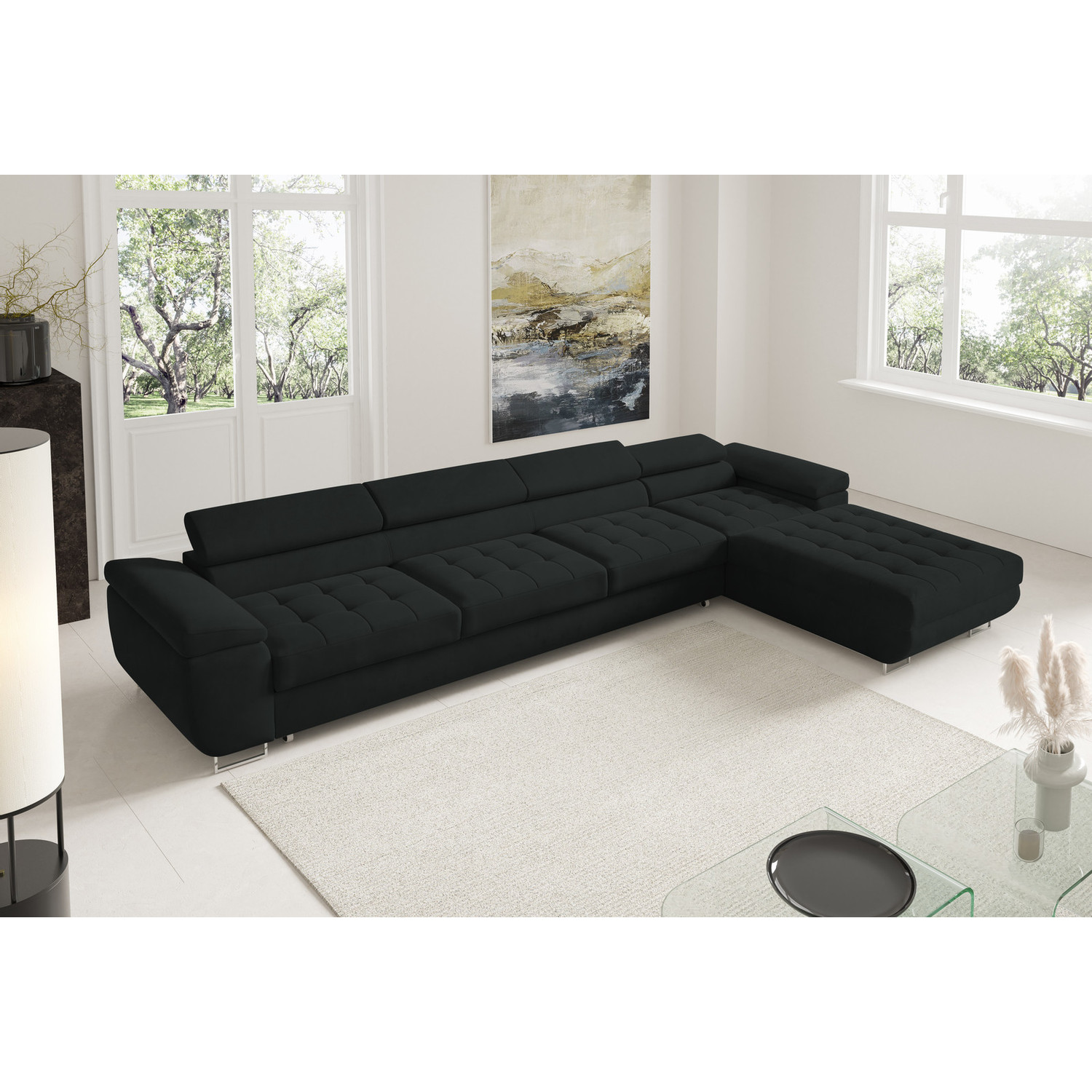 Rohová rozkládací sedací souprava BENJAMIN 272 XL Pravá Černá