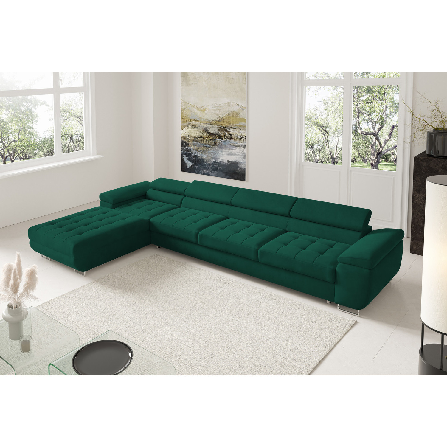 Rohová rozkládací sedací souprava BENJAMIN 272 XL Levá Zelená