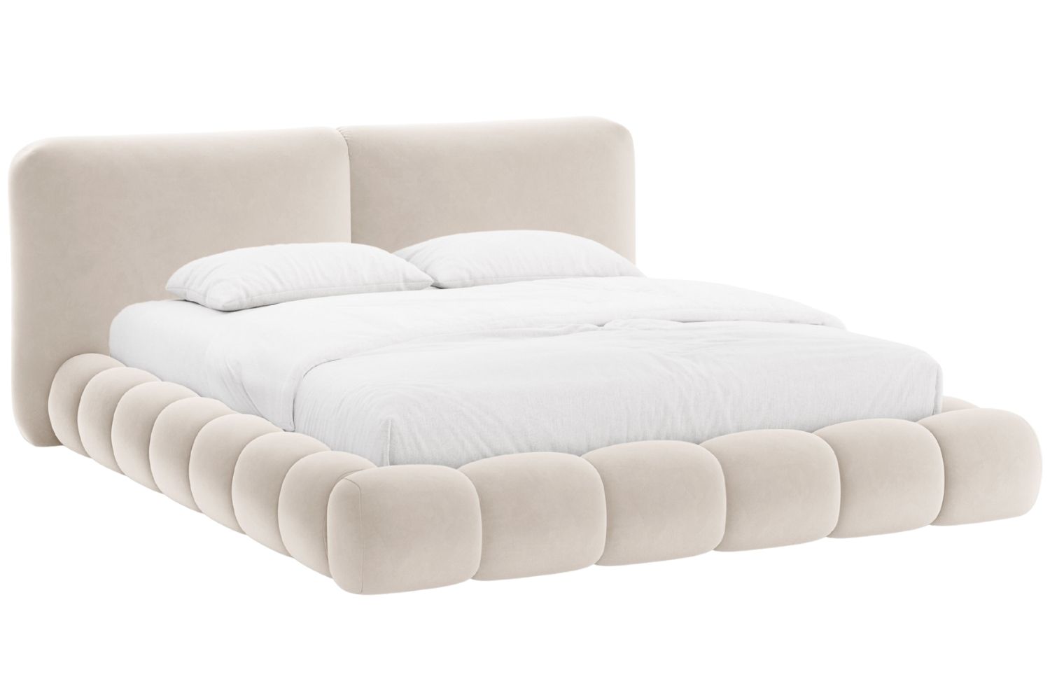 Béžová sametová dvoulůžková postel MICADONI Solange 180 x 200 cm