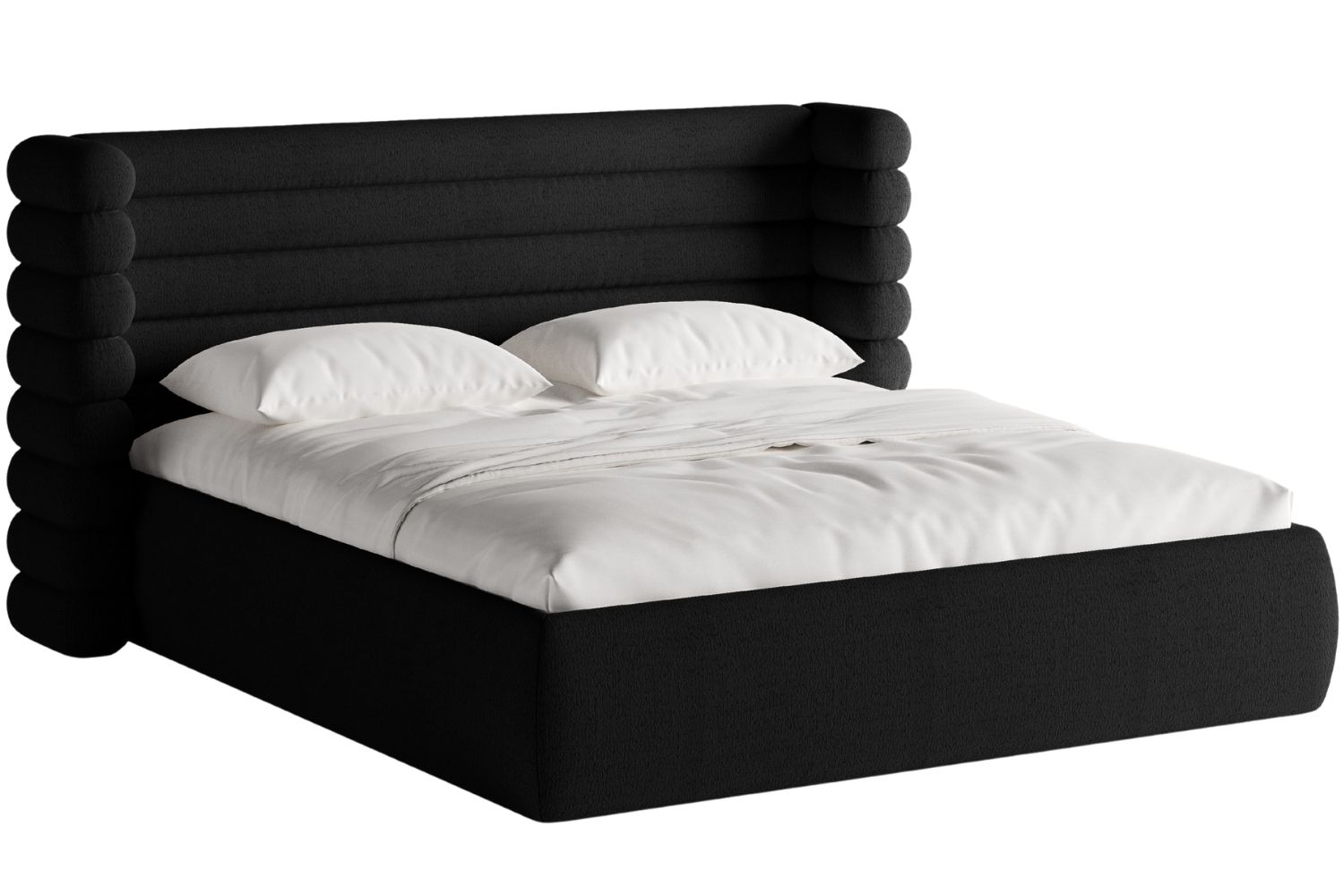Černá bouclé dvoulůžková postel MICADONI Mount 180 x 200 cm