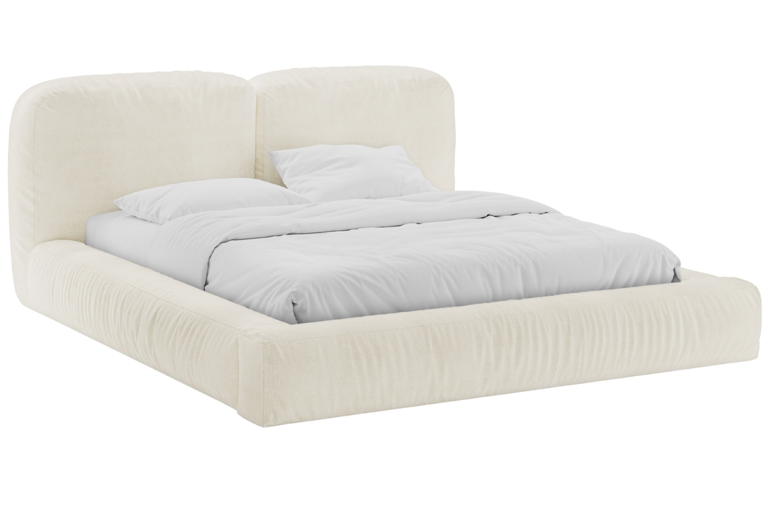 Micadoni Krémově bílá bouclé dvoulůžková postel Martina 180 x 200 cm s úložným prostorem