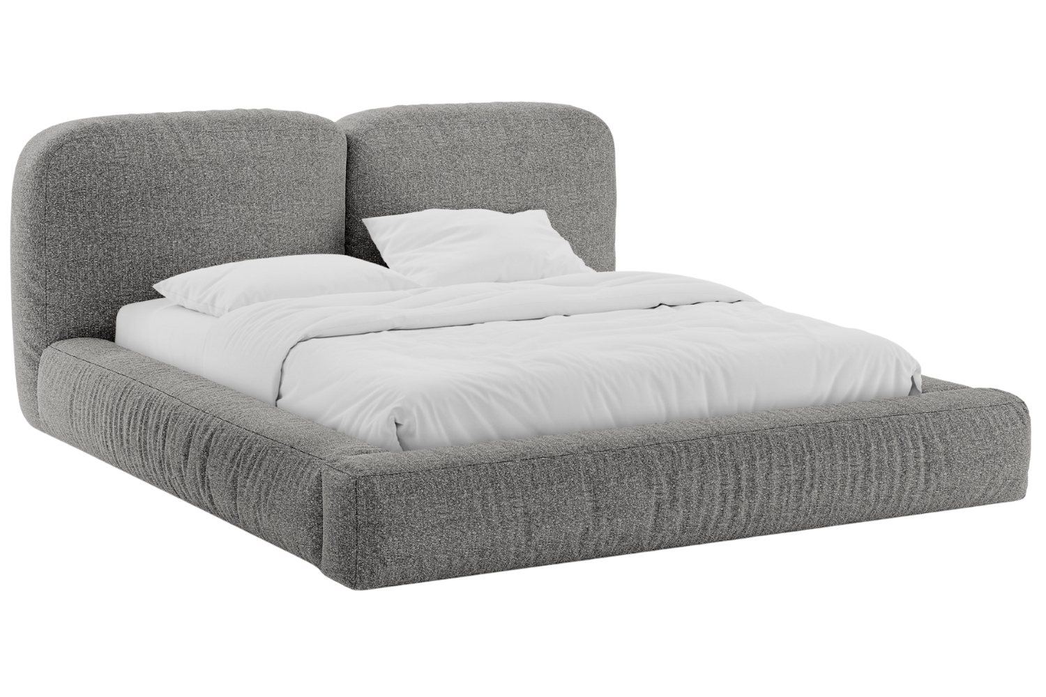 Micadoni Šedá bouclé dvoulůžková postel Martina 180 x 200 cm s úložným prostorem