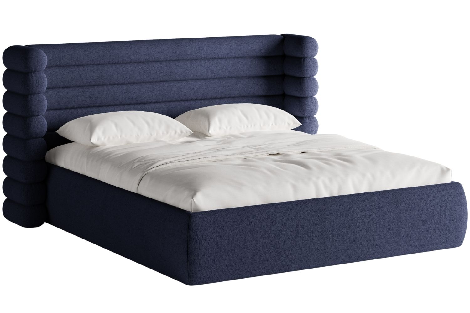 Modrá bouclé dvoulůžková postel MICADONI Mount 180 x 200 cm