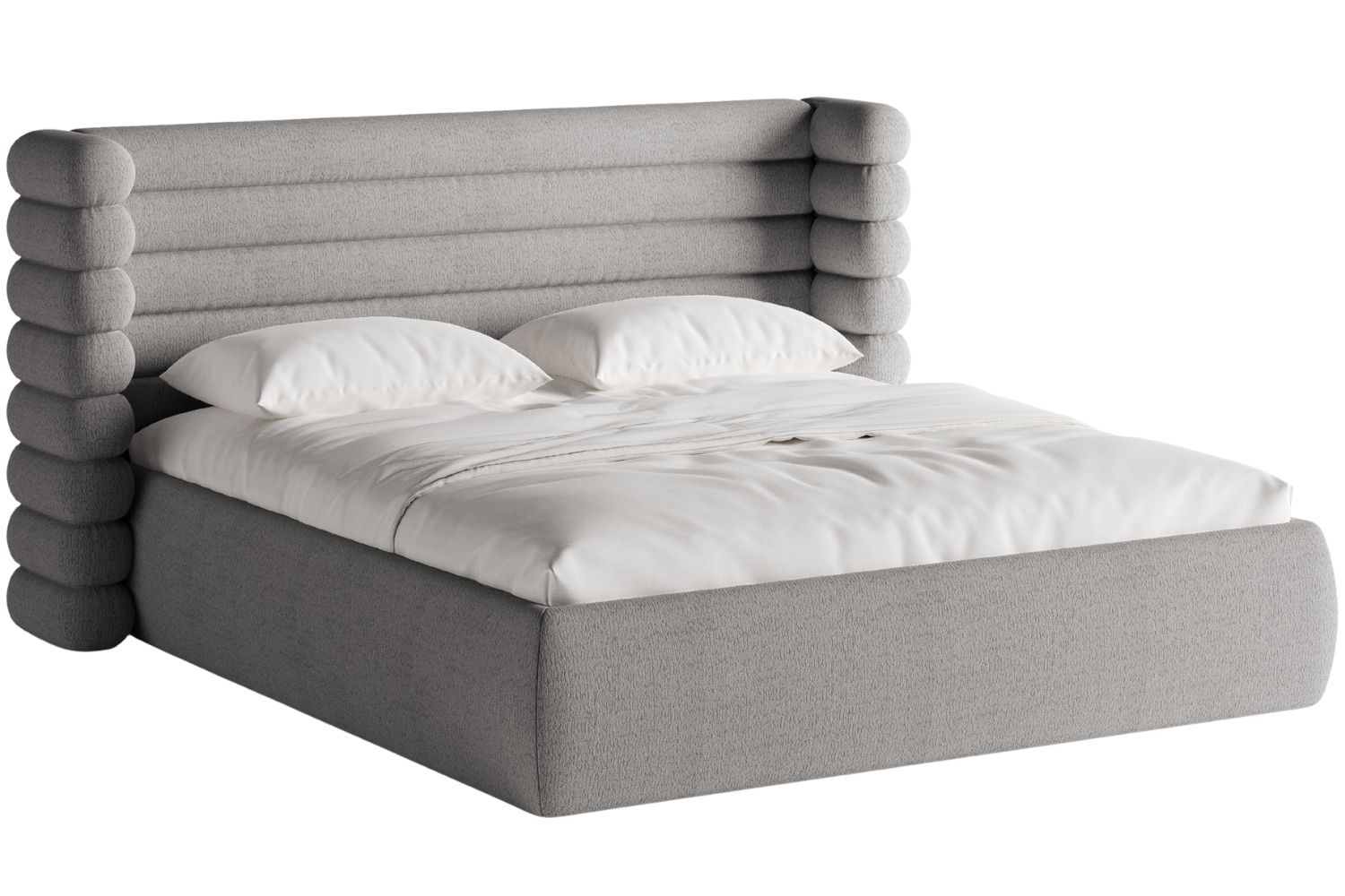 Šedá bouclé dvoulůžková postel MICADONI Mount 180 x 200 cm