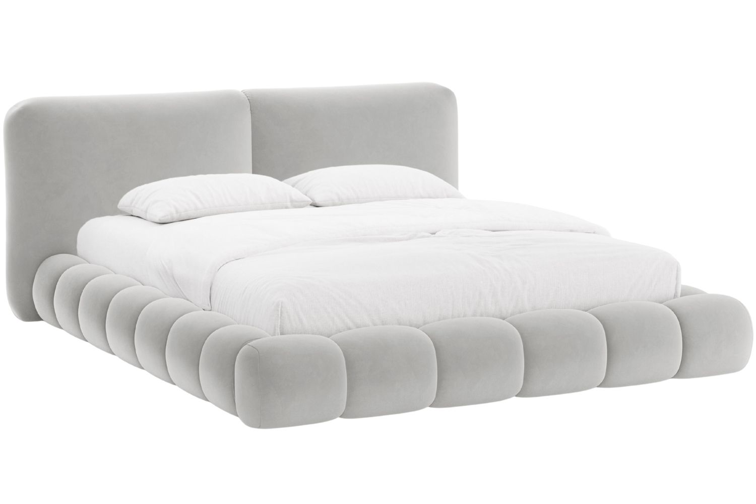 Světle šedá sametová dvoulůžková postel MICADONI Solange 180 x 200 cm