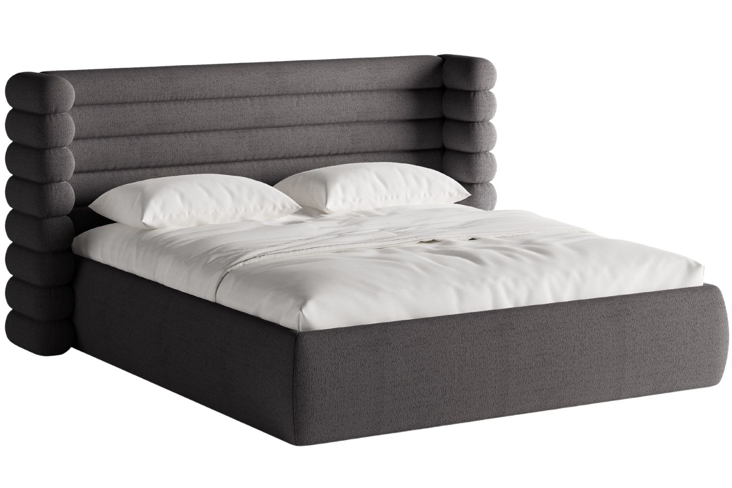 Tmavě šedá bouclé dvoulůžková postel MICADONI Mount 160 x 200 cm