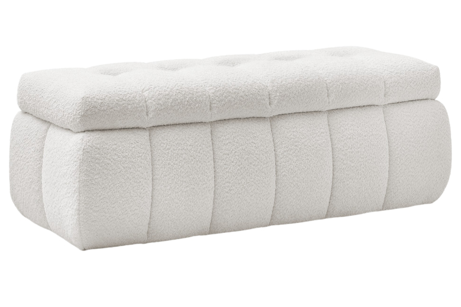 Bobochic Paris Bílá bouclé lavice Mont-Blanc 144 cm s úložným prostorem