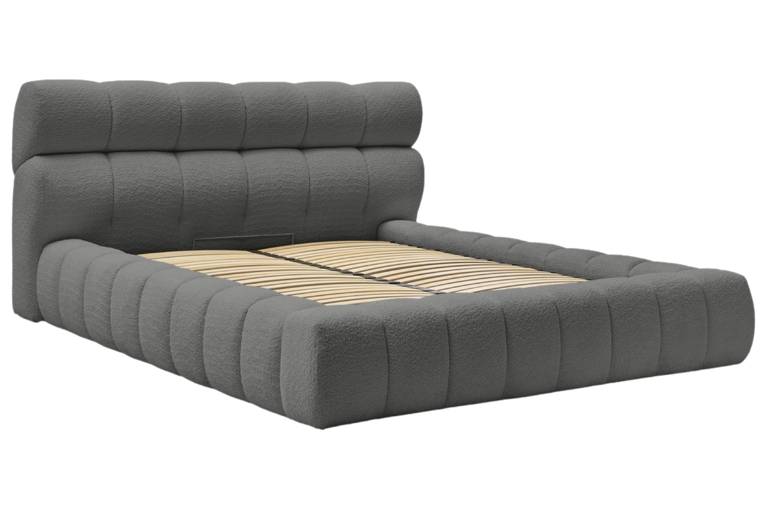 Bobochic Paris Tmavě šedá bouclé dvoulůžková postel Mont-Blanc 160 x 200 cm s úložným prostorem