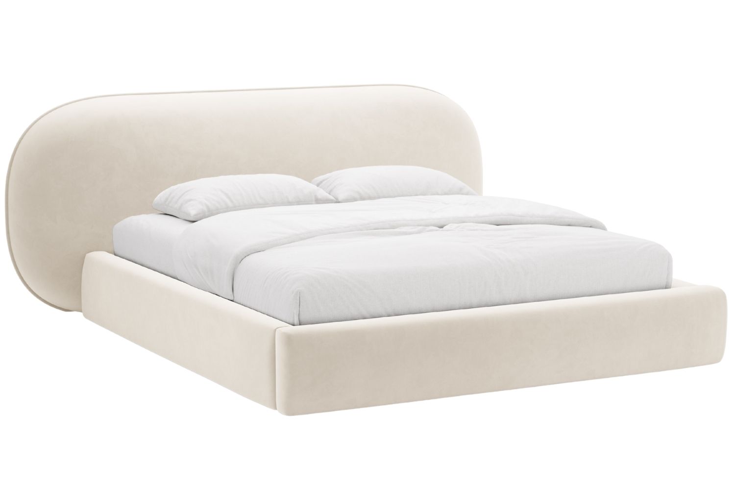 Micadoni Béžová sametová dvoulůžková postel Ovalo 180 x 200 cm s úložným prostorem