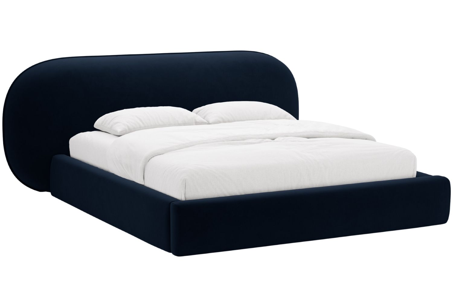 Micadoni Královsky modrá sametová dvoulůžková postel Ovalo 160 x 200 cm s úložným prostorem