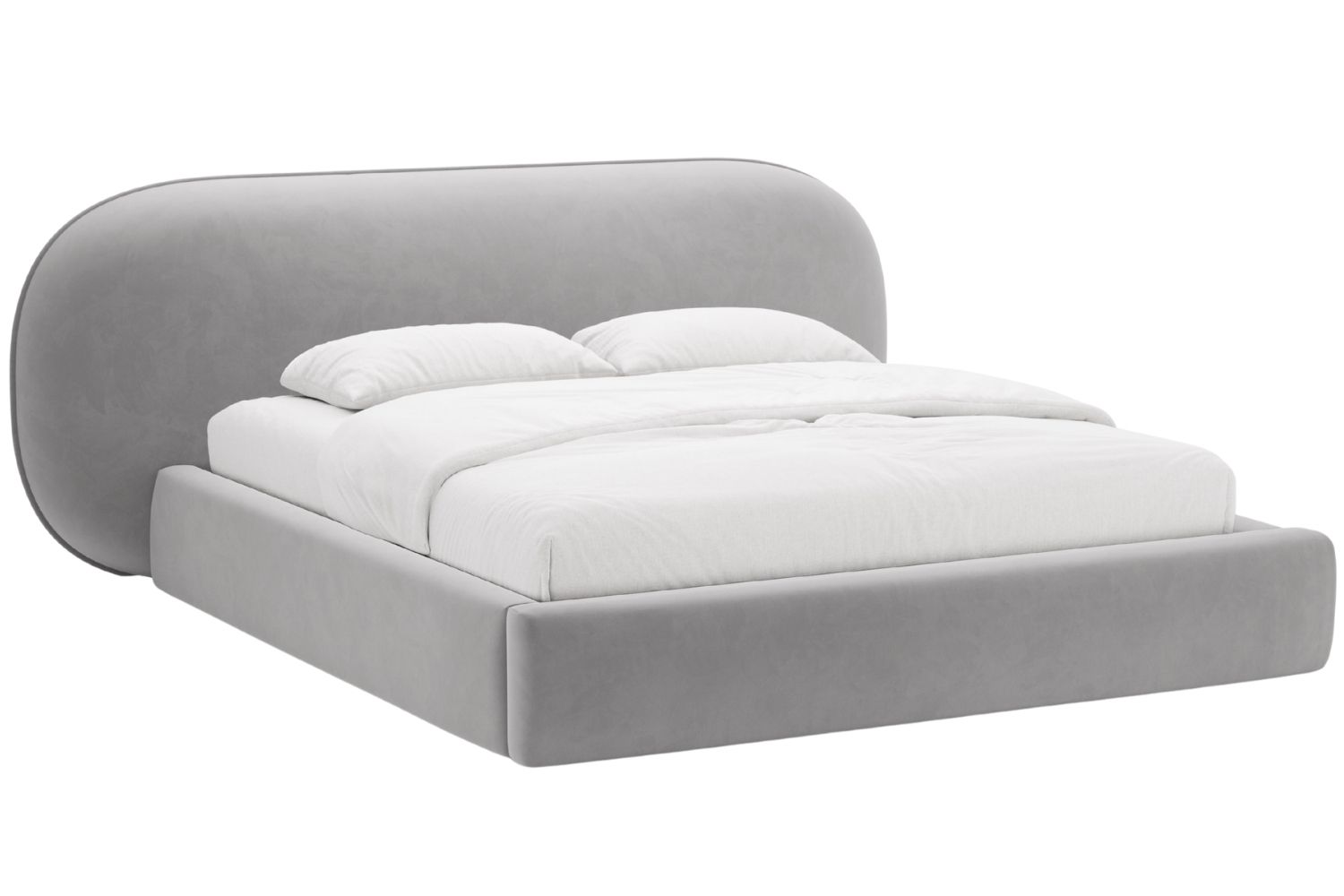 Micadoni Světle šedá sametová dvoulůžková postel Ovalo 180 x 200 cm s úložným prostorem