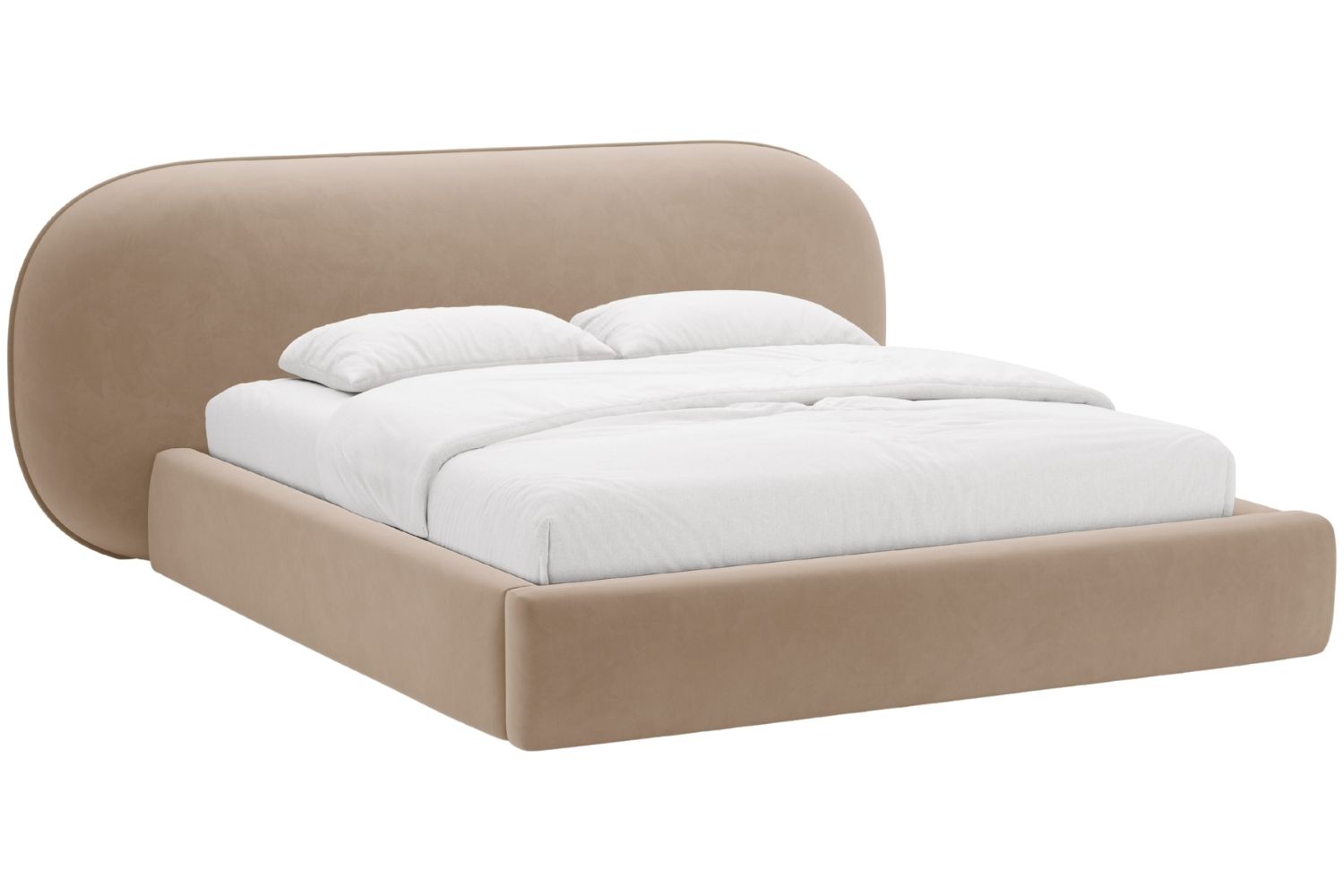 Micadoni Tmavě béžová sametová dvoulůžková postel Ovalo 180 x 200 cm s úložným prostorem