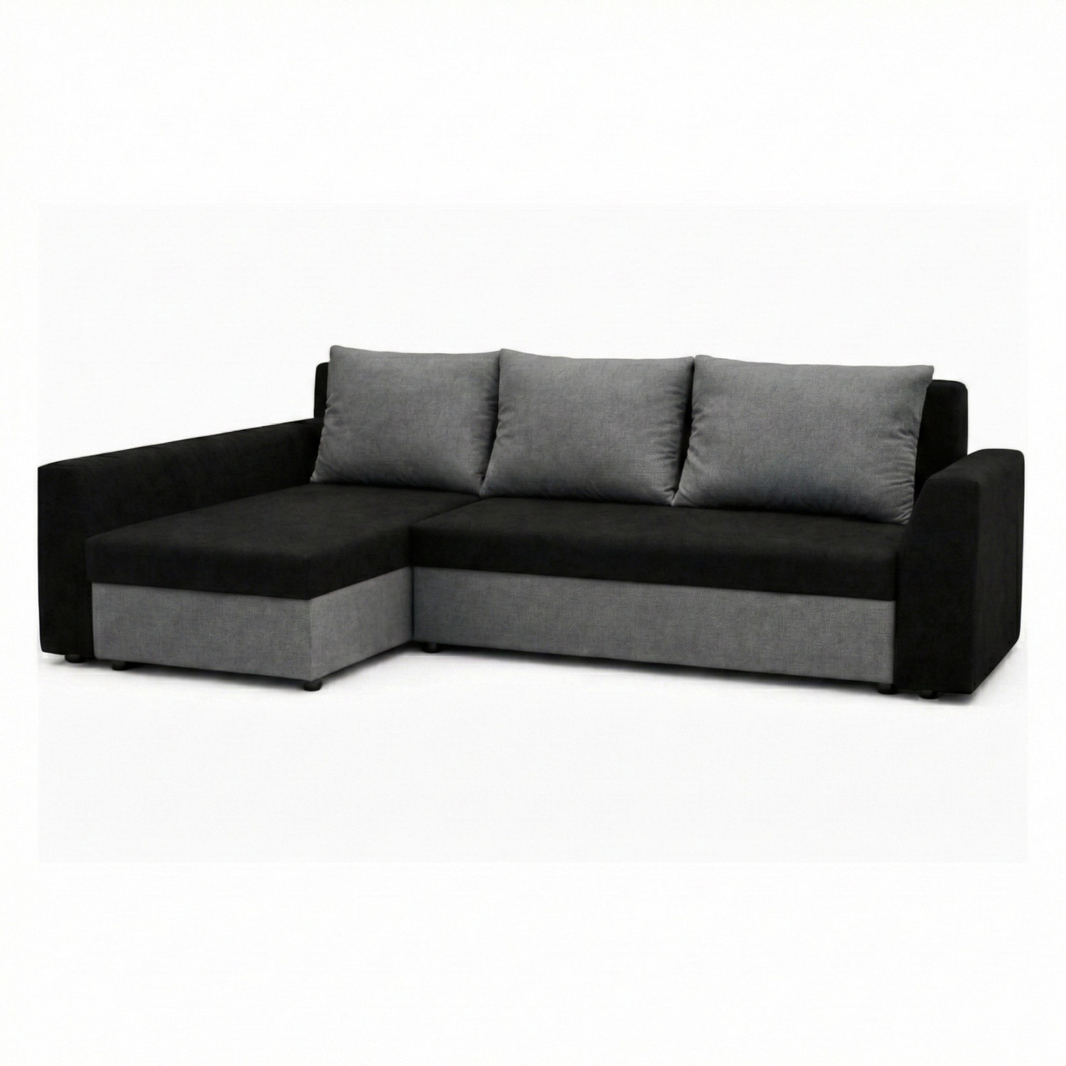 Rozkládací rohová sedací souprava PRAKTIK Černá-šedá