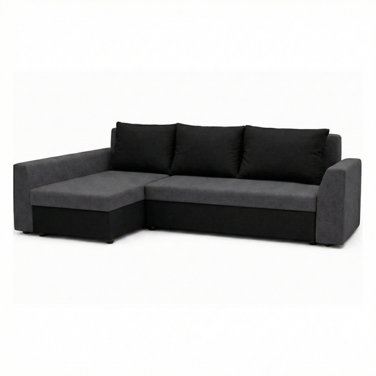 Rozkládací rohová sedací souprava PRAKTIK Šedá-černá