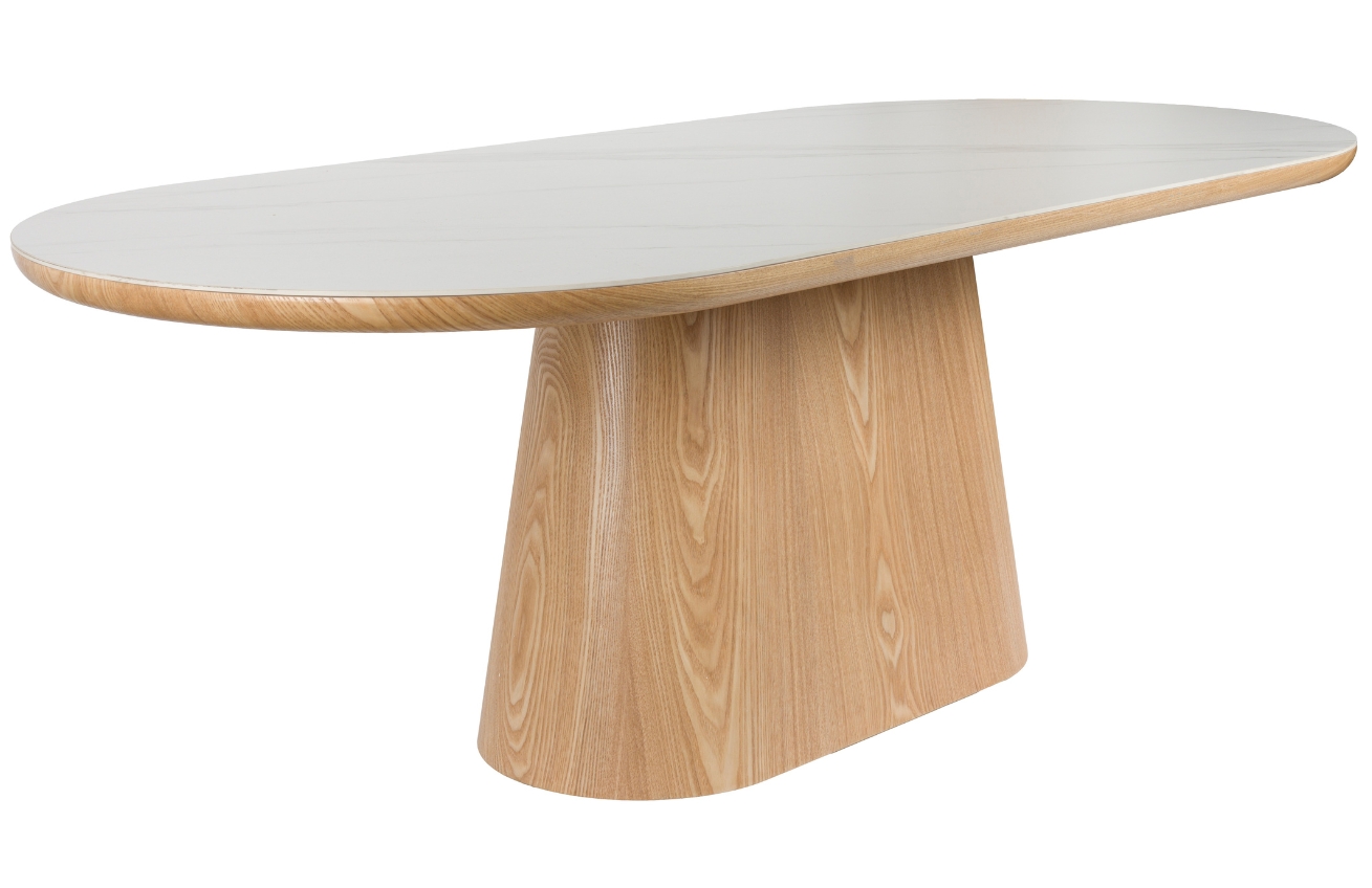 White Label Dubový jídelní stůl ALMIRA 200 x 90 cm s mramorovým dekorem